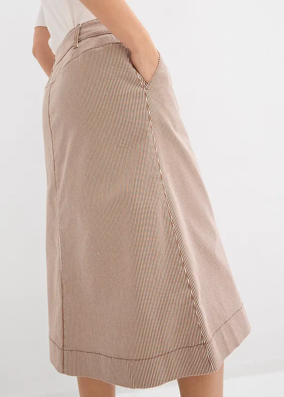 Proužkovan&aacute; midi sukně s knofl&iacute;kovou li&scaron;tou, bonprix