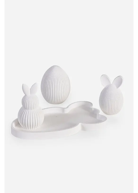 Dekorativn&iacute; předmět: zaj&iacute;čci a vejce na podnose (sada 4 ks), bonprix