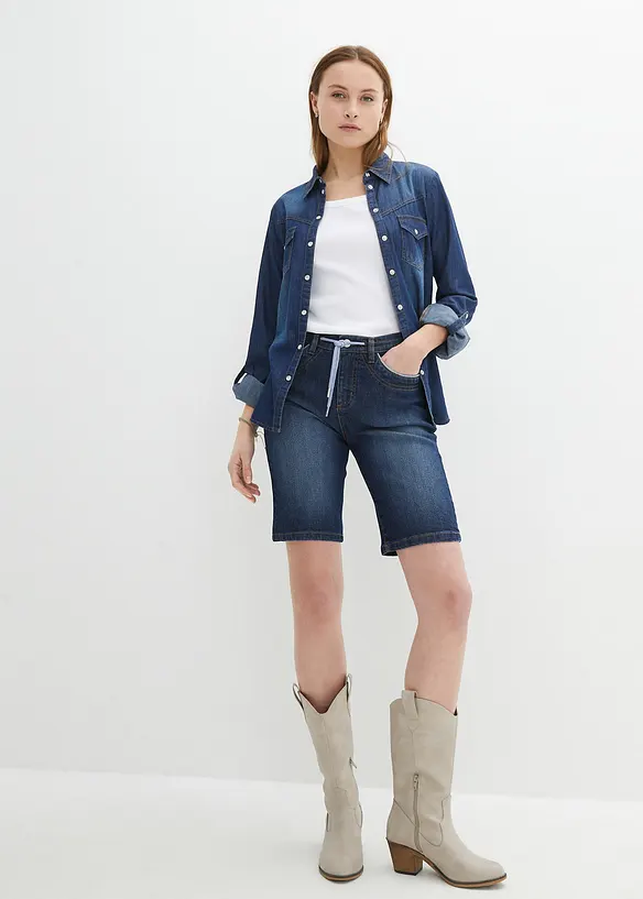 Dž&iacute;nov&eacute; bermudy Slim Fit Mid Waist, bonprix