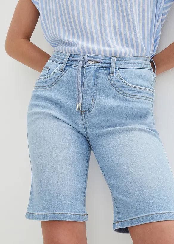 Dž&iacute;nov&eacute; bermudy Slim Fit Mid Waist, bonprix