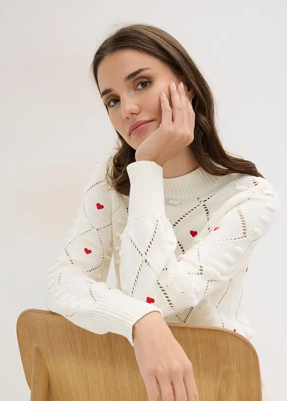 Ažurov&yacute; svetr z bavlněn&eacute; směsi, bonprix