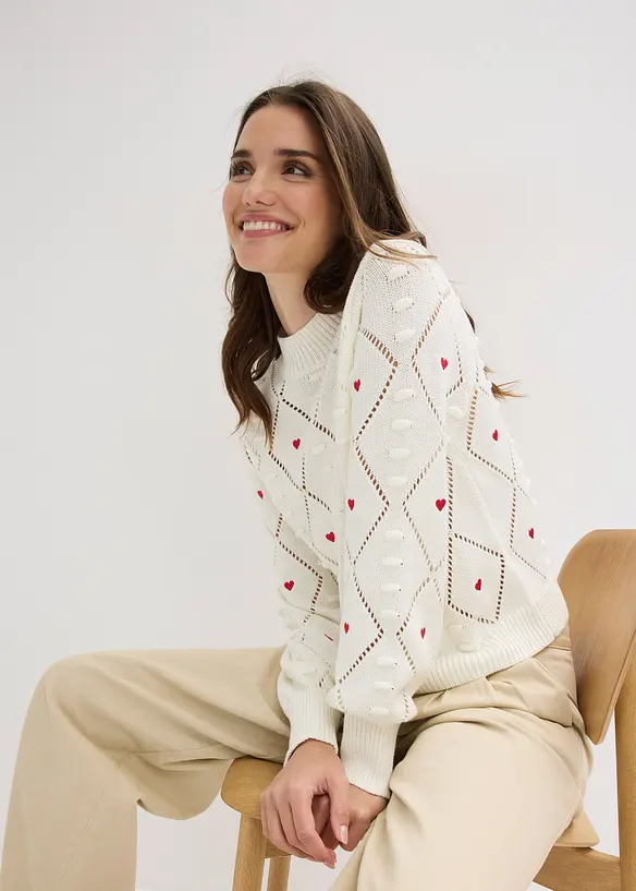 Ažurov&yacute; svetr z bavlněn&eacute; směsi, bonprix