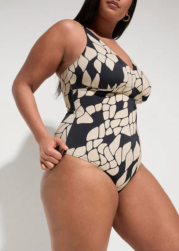 Stahovac&iacute; jednod&iacute;ln&eacute; plavky, středn&iacute; tvaruj&iacute;c&iacute; efekt, s v&yacute;střihem do V, bonprix