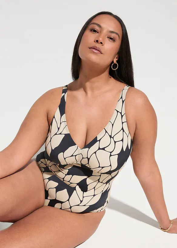 Stahovac&iacute; jednod&iacute;ln&eacute; plavky, středn&iacute; tvaruj&iacute;c&iacute; efekt, s v&yacute;střihem do V, bonprix