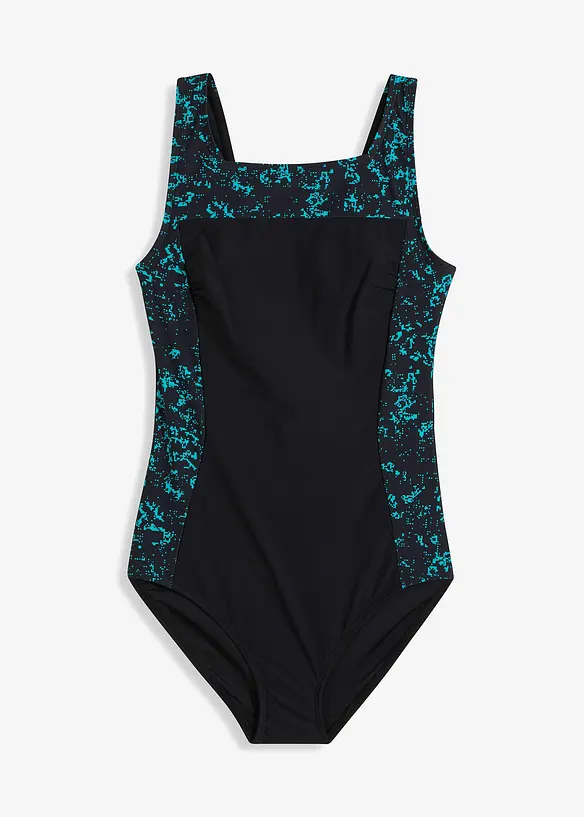 Stahovac&iacute; jednod&iacute;ln&eacute; plavky, středn&iacute; tvaruj&iacute;c&iacute; efekt, s hranat&yacute;m v&yacute;střihem, bonprix