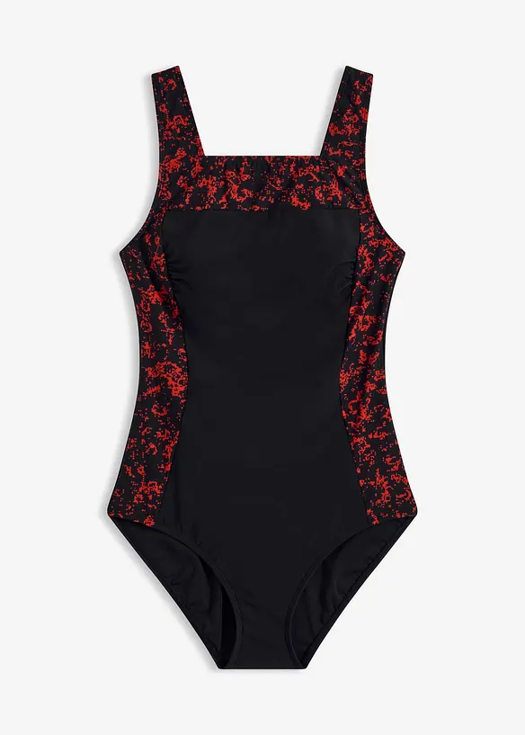 Stahovac&iacute; jednod&iacute;ln&eacute; plavky, středn&iacute; tvaruj&iacute;c&iacute; efekt, s hranat&yacute;m v&yacute;střihem, bonprix