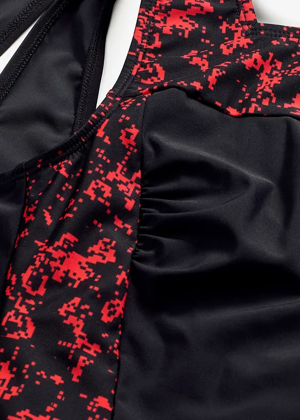 Stahovac&iacute; jednod&iacute;ln&eacute; plavky, středn&iacute; tvaruj&iacute;c&iacute; efekt, s hranat&yacute;m v&yacute;střihem, bonprix