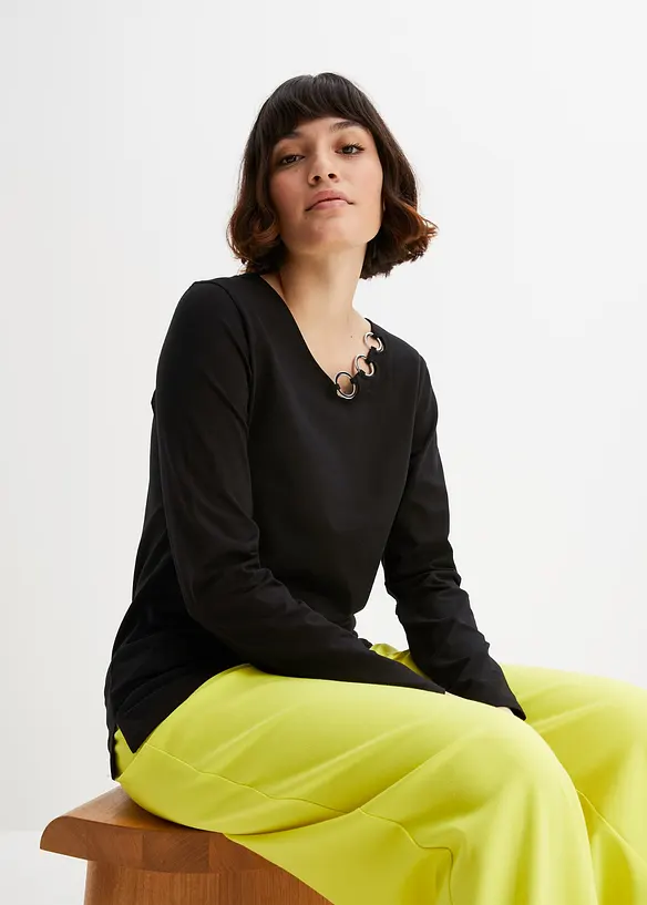 Triko s dlouh&yacute;m ruk&aacute;vem a kroužky, bonprix