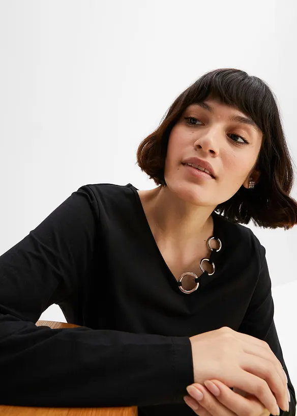 Triko s dlouh&yacute;m ruk&aacute;vem a kroužky, bonprix