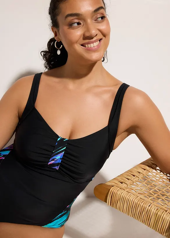 Stahovac&iacute; jednod&iacute;ln&eacute; plavky s poti&scaron;těn&yacute;mi vsadkami, středn&iacute; tvaruj&iacute;c&iacute; efekt, bonprix