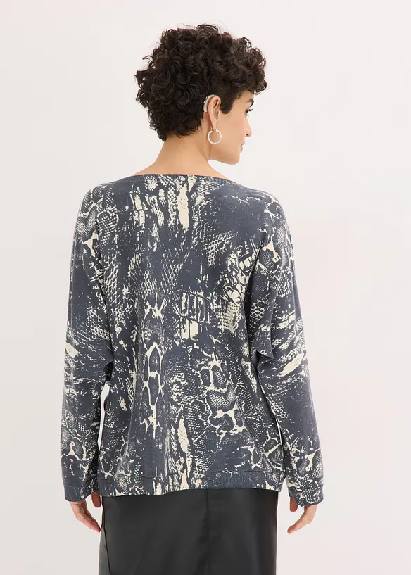 Svetr s netop&yacute;ř&iacute;mi ruk&aacute;vy a had&iacute;m potiskem, bonprix