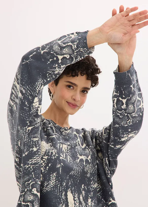 Svetr s netop&yacute;ř&iacute;mi ruk&aacute;vy a had&iacute;m potiskem, bonprix