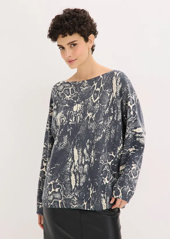 Svetr s netop&yacute;ř&iacute;mi ruk&aacute;vy a had&iacute;m potiskem, bonprix