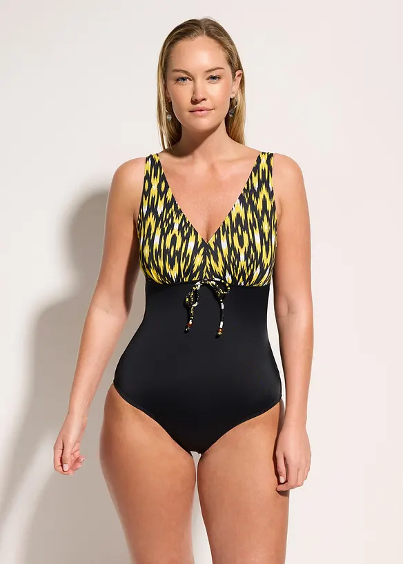 Stahovac&iacute; jednod&iacute;ln&eacute; plavky se &scaron;irok&yacute;mi ram&iacute;nky, středn&iacute; tvaruj&iacute;c&iacute; efekt, bonprix