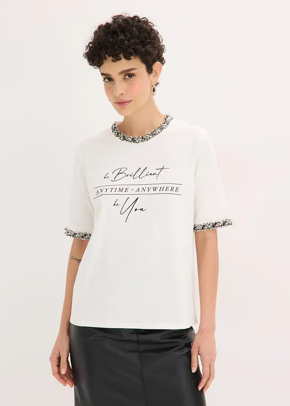 Tričko z organick&eacute; bavlny, s naaplikovanou p&aacute;skou, bonprix