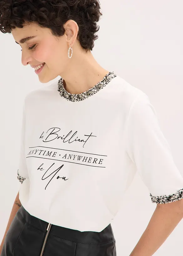 Tričko z organick&eacute; bavlny, s naaplikovanou p&aacute;skou, bonprix