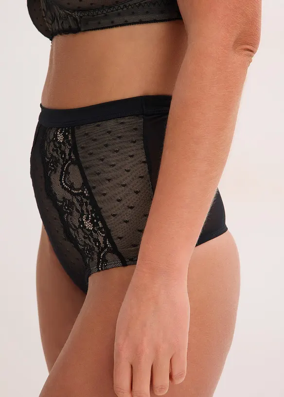 Stahovac&iacute; kalhotky tanga s krajkou, středn&iacute; tvaruj&iacute;c&iacute; efekt, bonprix