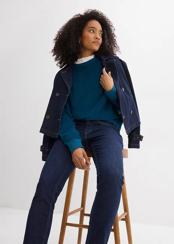 Dž&iacute;ny Slim Fit, Mid Waist, organick&aacute; bavlna, bonprix