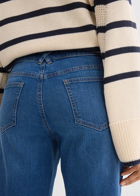 Dž&iacute;ny Straight, Mid Waist, organick&aacute; bavlna, zkr&aacute;cen&eacute;, bonprix