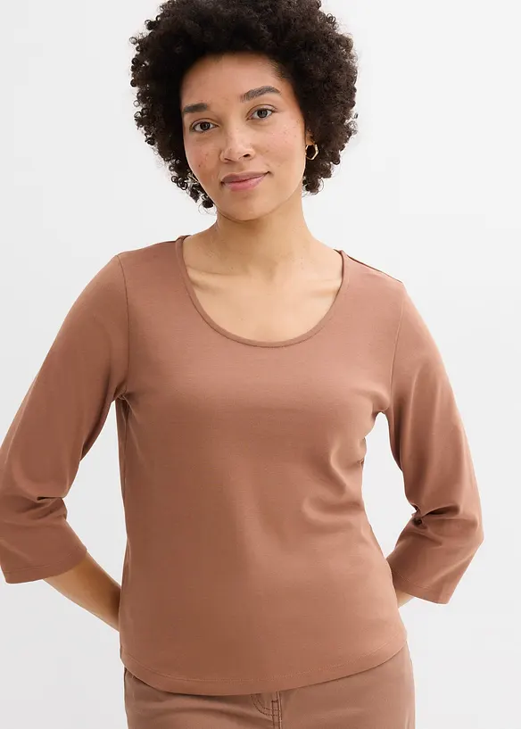 Tričko z těžk&eacute;ho žerzeje z čist&eacute; organick&eacute; bavlny, 3/4 ruk&aacute;v, bonprix