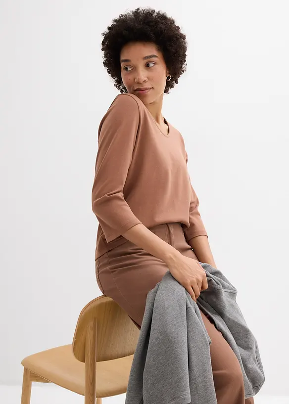 Tričko z těžk&eacute;ho žerzeje z čist&eacute; organick&eacute; bavlny, 3/4 ruk&aacute;v, bonprix