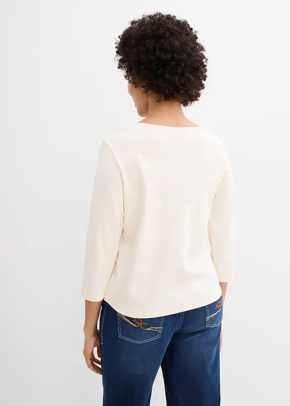 Tričko z těžk&eacute;ho žerzeje z čist&eacute; organick&eacute; bavlny, 3/4 ruk&aacute;v, bonprix