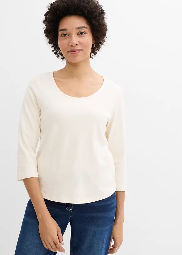 Tričko z těžk&eacute;ho žerzeje z čist&eacute; organick&eacute; bavlny, 3/4 ruk&aacute;v, bonprix
