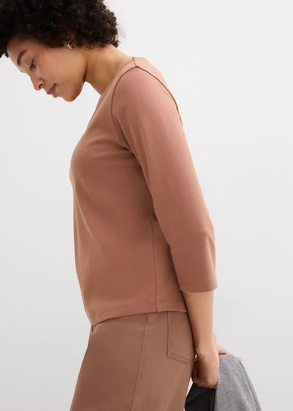 Tričko z těžk&eacute;ho žerzeje z čist&eacute; organick&eacute; bavlny, 3/4 ruk&aacute;v, bonprix