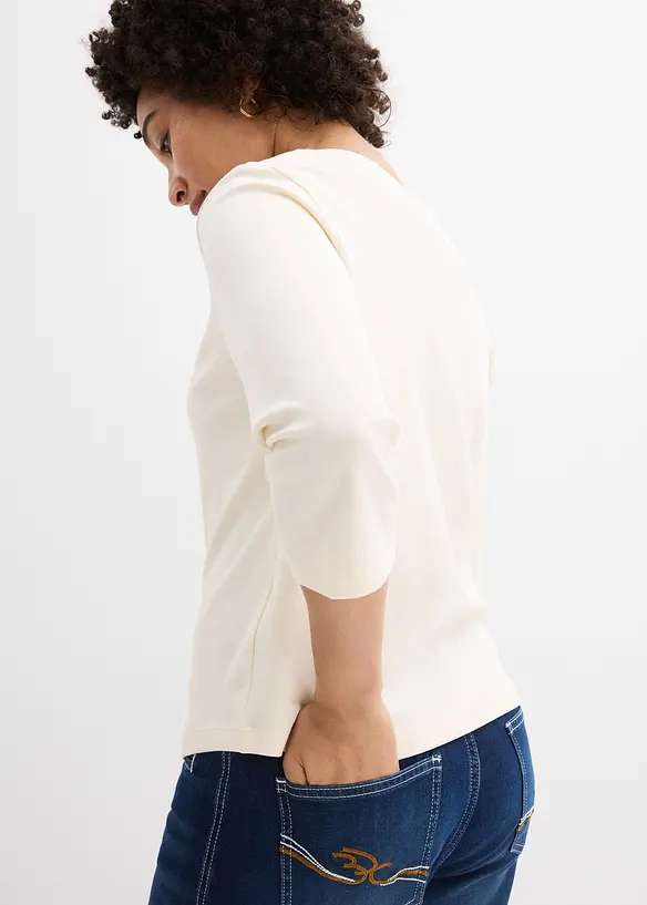 Tričko z těžk&eacute;ho žerzeje z čist&eacute; organick&eacute; bavlny, 3/4 ruk&aacute;v, bonprix