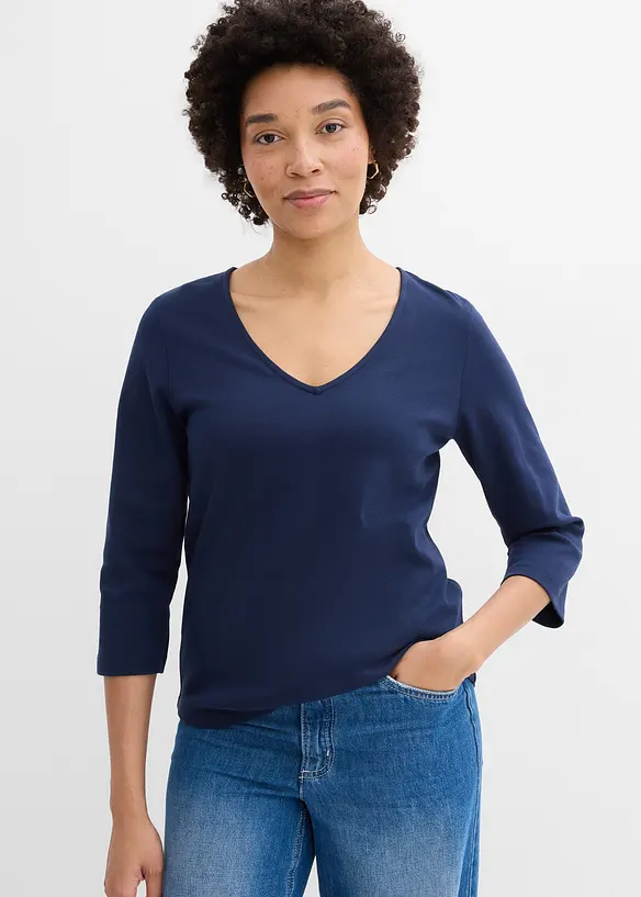 Tričko z těžk&eacute;ho žerzeje z čist&eacute; organick&eacute; bavlny, 3/4 ruk&aacute;v, bonprix