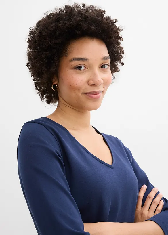 Tričko z těžk&eacute;ho žerzeje z čist&eacute; organick&eacute; bavlny, 3/4 ruk&aacute;v, bonprix