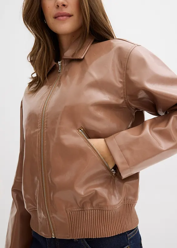 Kr&aacute;tk&aacute; bunda z uměl&eacute; kůže, bonprix