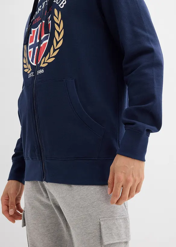 Mikina na zap&iacute;n&aacute;n&iacute; s kapuc&iacute;, z čist&eacute; bavlny, bonprix