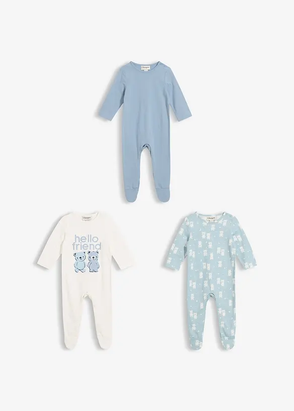 Dupačky na span&iacute;, s ťapkami, z čist&eacute; organick&eacute; bavlny (3 ks v balen&iacute;), bonprix