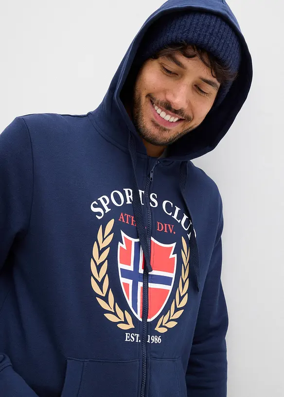 Mikina na zap&iacute;n&aacute;n&iacute; s kapuc&iacute;, z čist&eacute; bavlny, bonprix