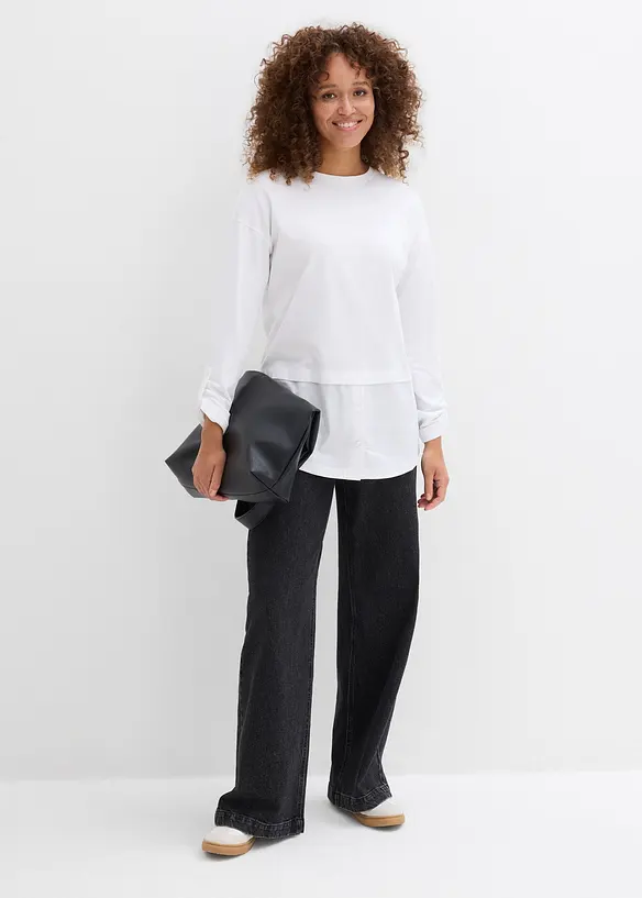 Tričko s halenkovou vsadkou, z čist&eacute; organick&eacute; bavlny, bonprix