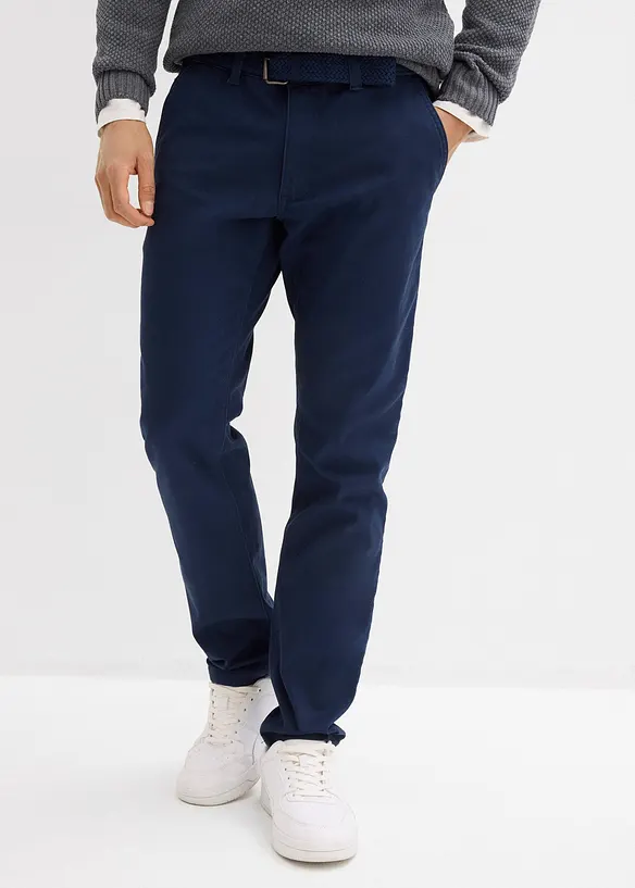 Strečov&eacute; chino kalhoty Regular Fit s pohodln&yacute;m pasem a opaskem, Straight, bonprix