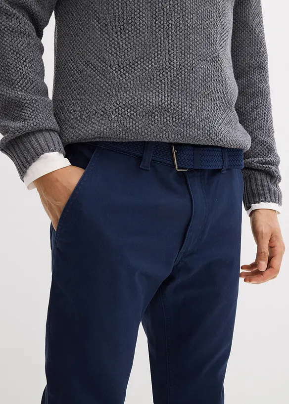 Strečov&eacute; chino kalhoty Regular Fit s pohodln&yacute;m pasem a opaskem, Straight, bonprix