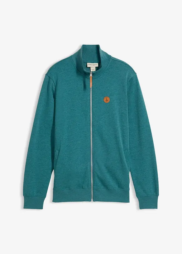 Mikina na zap&iacute;n&aacute;n&iacute; se stoj&aacute;čkem a s detaily z imitace kůže, bonprix