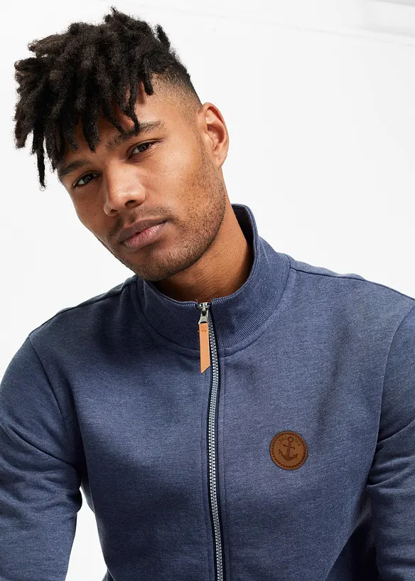 Mikina na zap&iacute;n&aacute;n&iacute; se stoj&aacute;čkem a s detaily z imitace kůže, bonprix