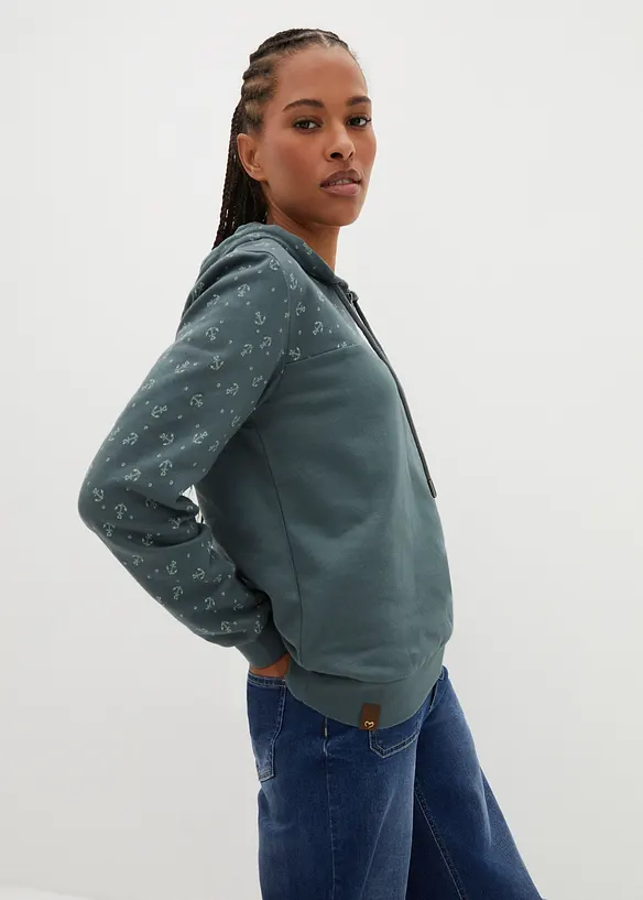 Mikina s kapuc&iacute; a zipem, z čist&eacute; bavlny, bonprix