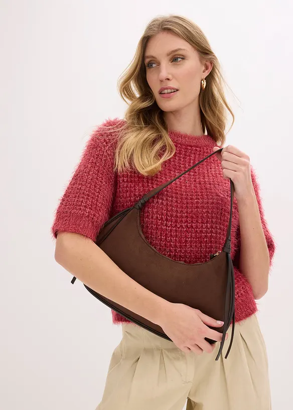 Kabelka přes rameno se vzhledem velurov&eacute; kůže, s paspulkou, bonprix