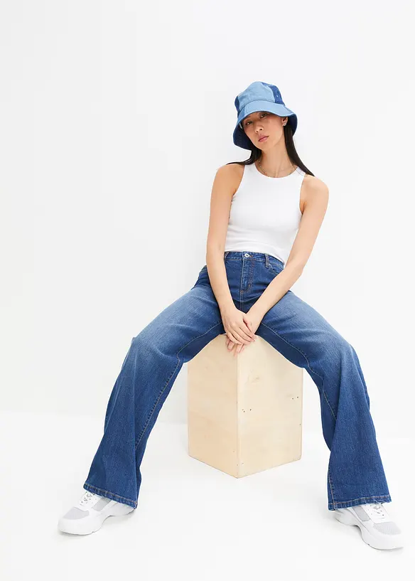 Strečov&eacute; dž&iacute;ny Wide Leg, Mid Waist, bonprix