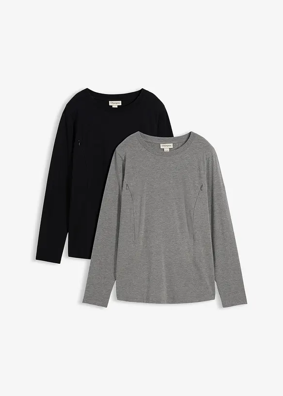 Těhotensk&eacute; triko s diskr&eacute;tn&iacute; &uacute;pravou pro kojen&iacute; a s organickou bavlnou (2 ks v balen&iacute;), bonprix