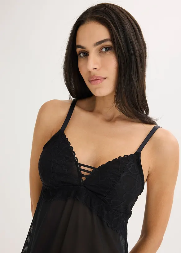 Negliž&eacute; s kosticemi, se srd&iacute;čkovou krajkou, bonprix