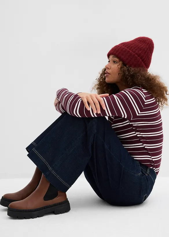 Dž&iacute;ny Wide Leg, High Waist, s pohodlnou pasovkou, bonprix