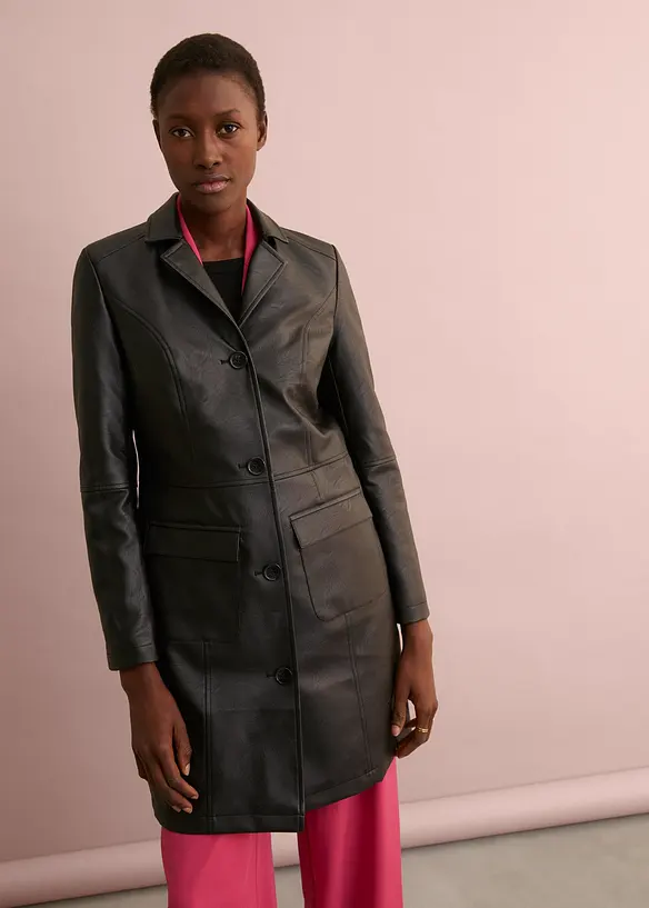 Lehk&yacute; kab&aacute;t z uměl&eacute; kůže s l&iacute;mcem s klopou, vypasovan&yacute;, bonprix