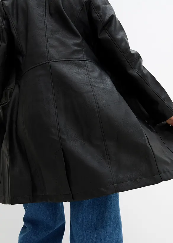 Lehk&yacute; kab&aacute;t z uměl&eacute; kůže s l&iacute;mcem s klopou, vypasovan&yacute;, bonprix