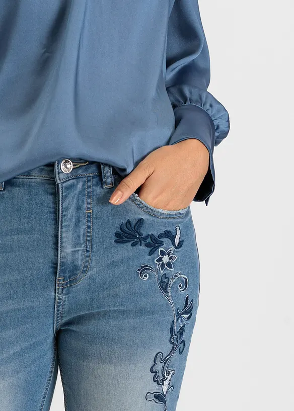 Dž&iacute;ny Slim Fit, Mid Waist, zkr&aacute;cen&eacute;, bonprix