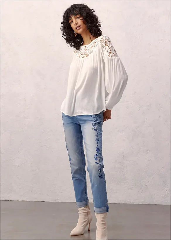 Dž&iacute;ny Slim Fit, Mid Waist, zkr&aacute;cen&eacute;, bonprix